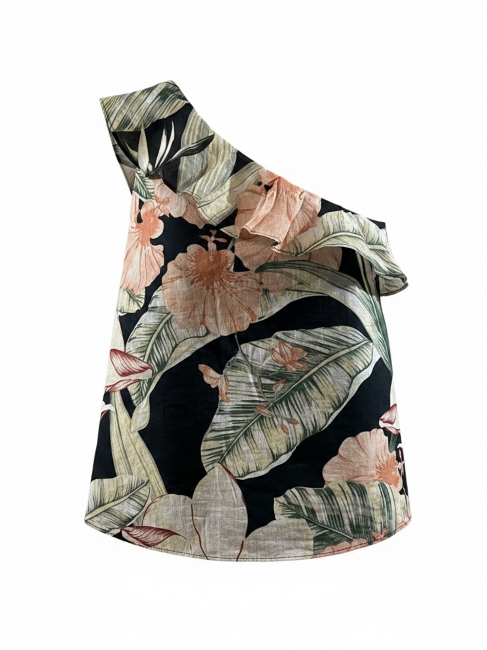 Ann Taylor Black Tropical One-Shoulder Floral Top